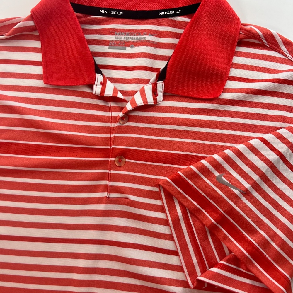 Nike Golf Dri Fit Men's Polo Shirt Size XL Orange Striped Tour Performance